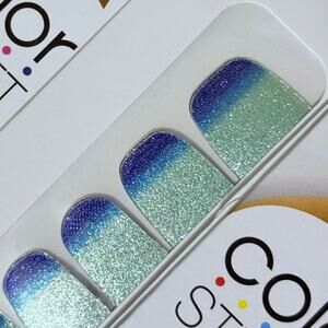 New Color Street “Long Time No Sea” Pale Mint to Royal Blue Glitter Nail Strips